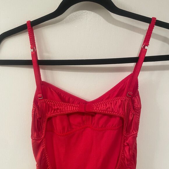 Anna October Sleeveless Bustier Open Back Silky Midi Slip Dress Red Small - Picture 11 of 14